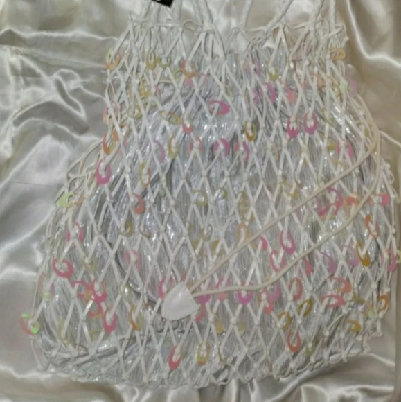 Shimmering Sequin Hobo Bag White - Picture 5 of 14